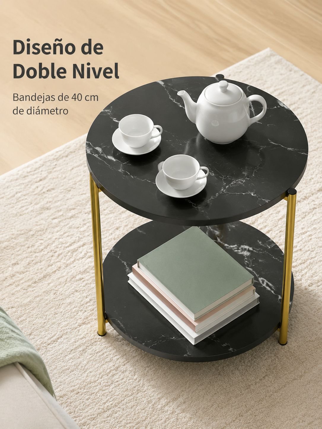 Conjunto de sofá minimalista y mesa de centro en ambiente luminoso