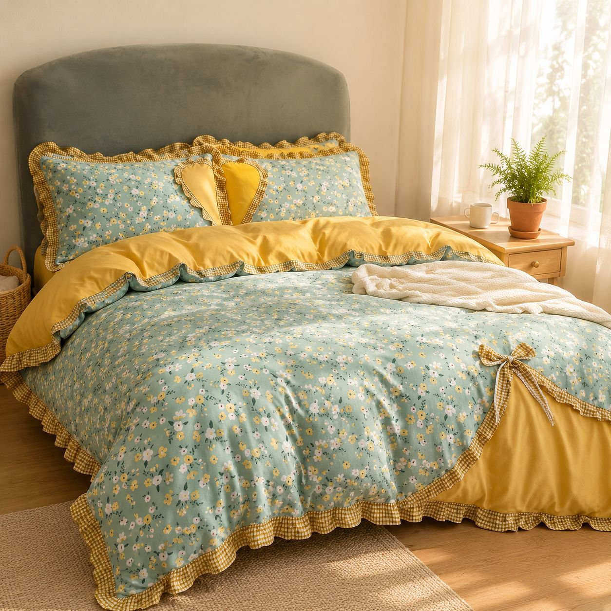 4-piece double bed set with girly lace details