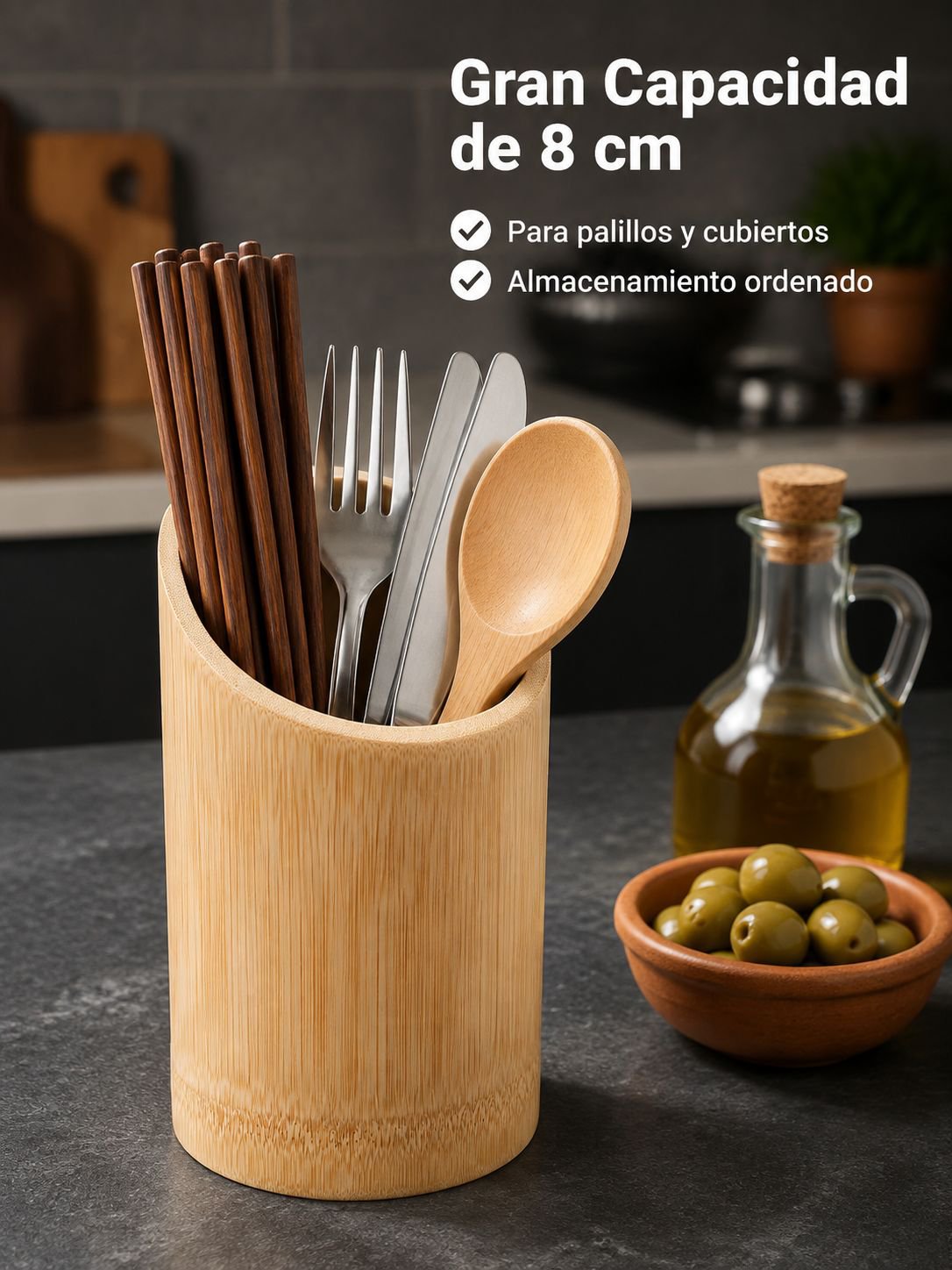 Soporte de bambú para cubiertos