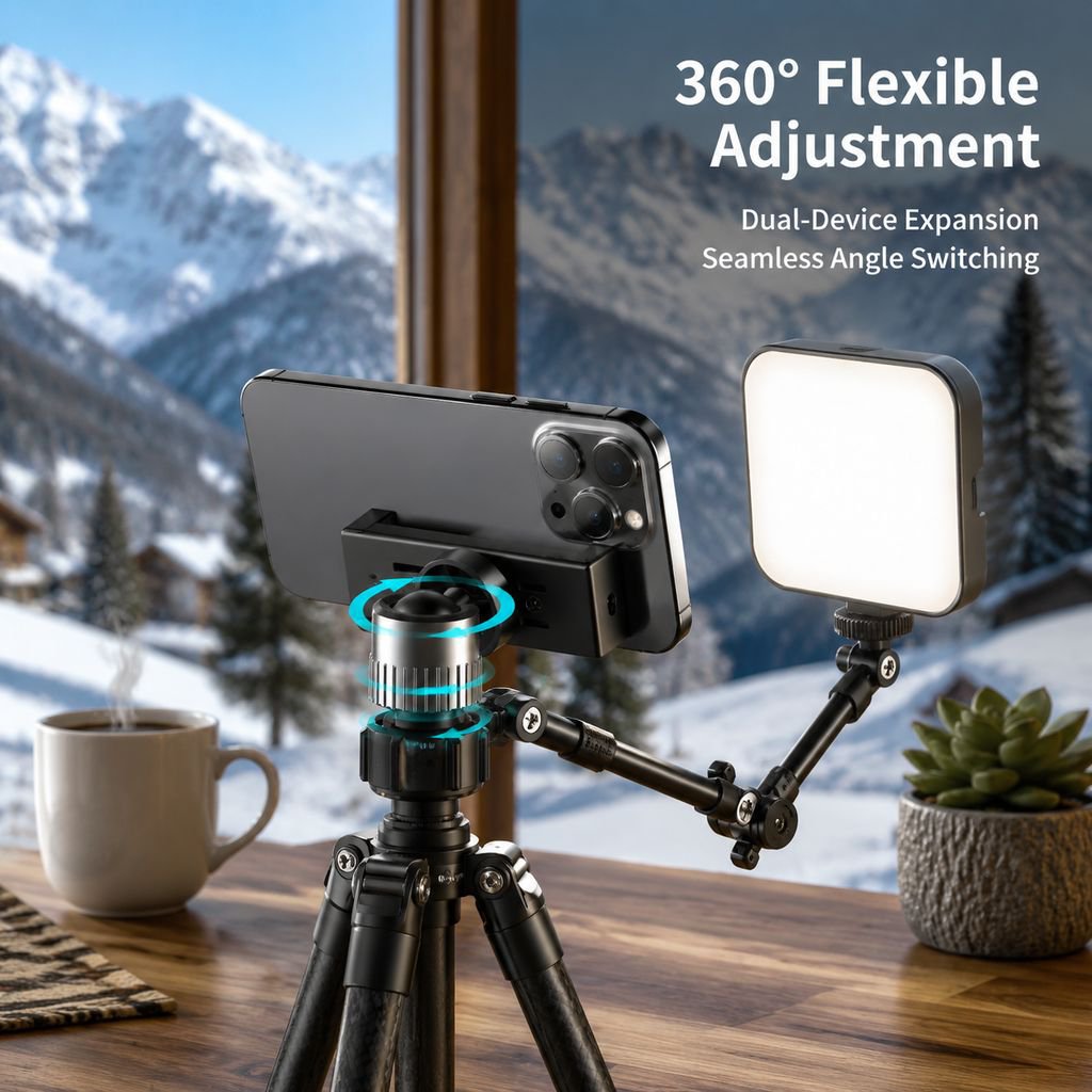 Mobile Phone Live Broadcast Accessories Bracket Universal Pan/Tilt Dual-Camera Rotating Clip Multi-F