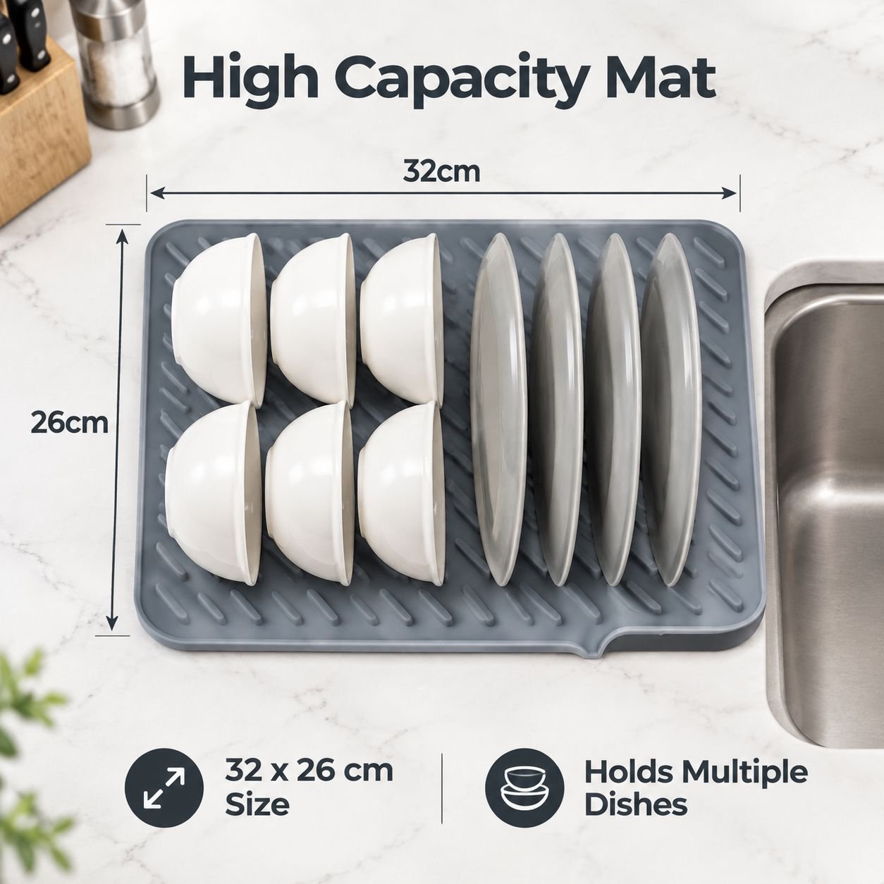 Multipurpose Kitchen Draining Mat for Dishes and Produce