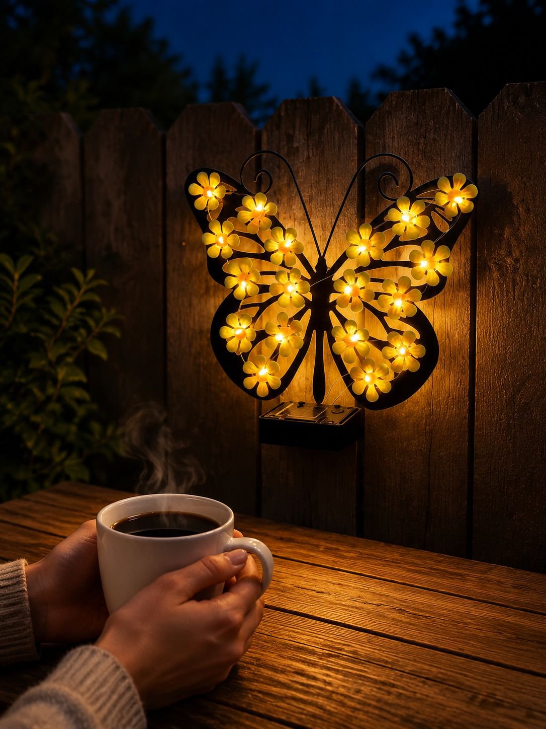 Outdoor butterfly wall lamp with solar panel for sustainable lighting