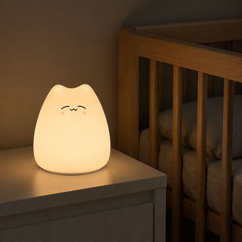 Lámpara de Noche LED con Muñeco de Silicona, Diseño Infantil
