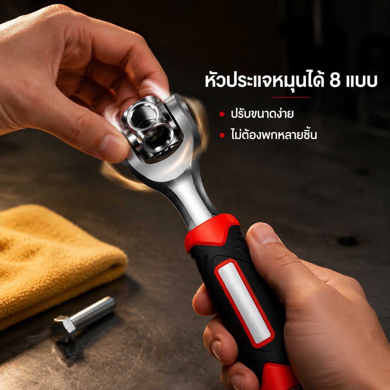 ประแจอเนกประสงค์ 8-in-1 ด้ามยาง ประแจซ็อกเก็ตปรับได้แบบมัลติฟังก์ชั่น