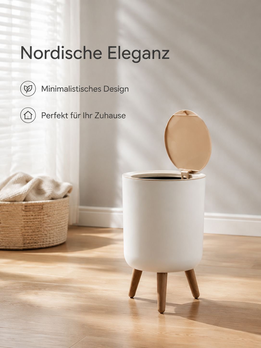 Erhöhter Abfalleimer in Holzoptik