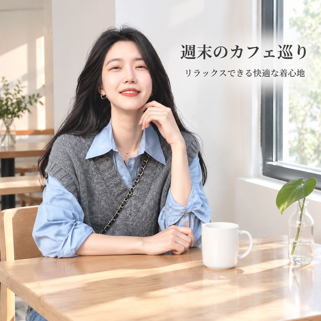 グレー スクールスタイル ニットベスト レディース 秋冬 重ね着 シャツセット