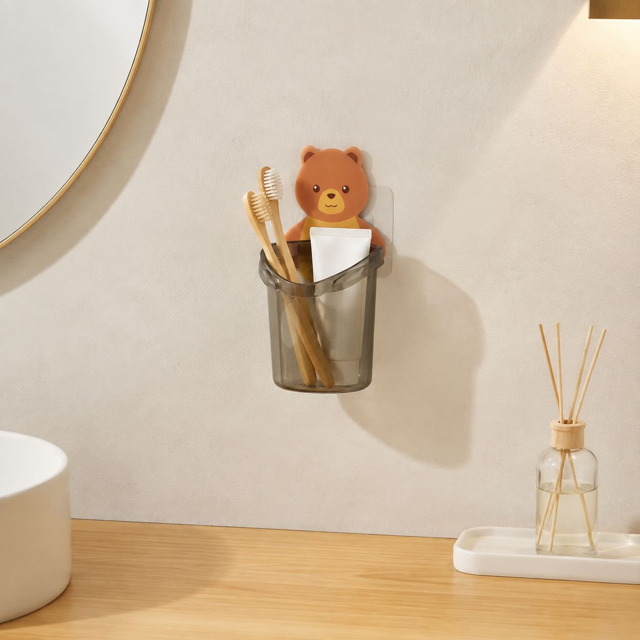 Étagère murale de salle de bain sans perçage pour brosses à dents et rangement