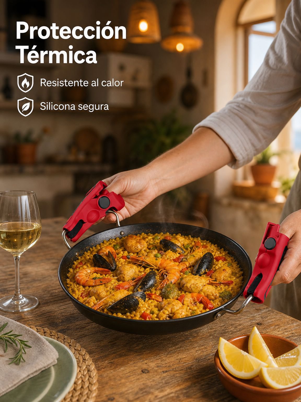 Pinza 4 en 1 antideslizante y resistente al calor para platos
