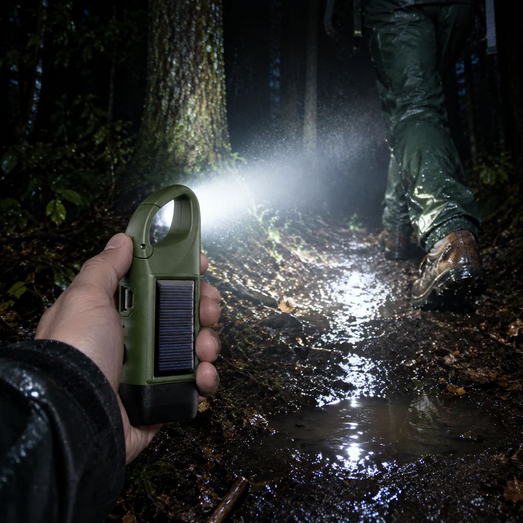 All-in-One Outdoor Emergency Flashlight with solar panel