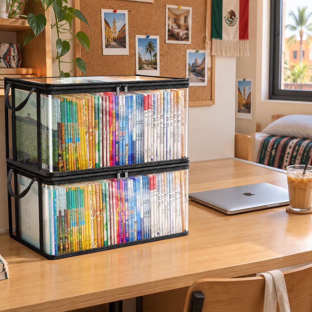 Caja de libros para dormitorio, organizador de libros de gran capacidad
