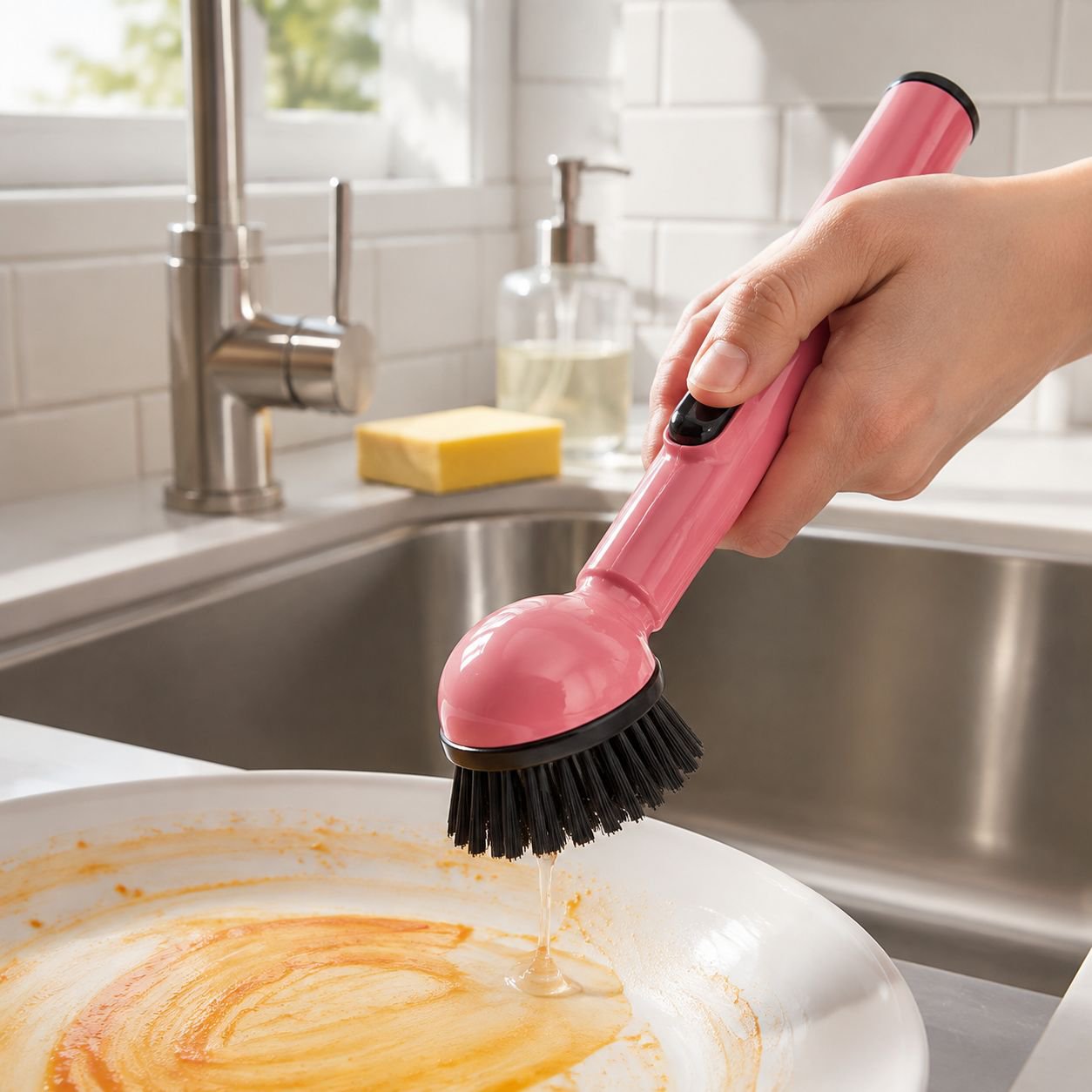 Dopamine Suction Cup Long Handle Liquid-Dispensing Cleaning Brush
