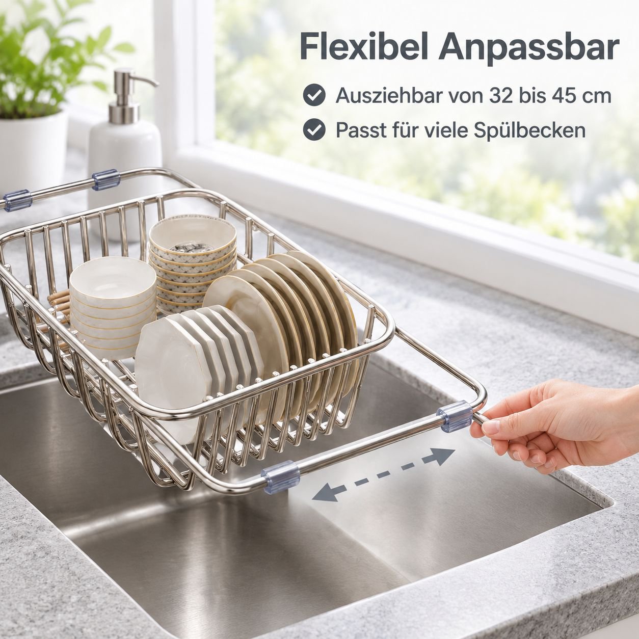 Edelstahl Abtropfkorb für Spülbecken Ausziehbar Geschirrständer Küchenregal