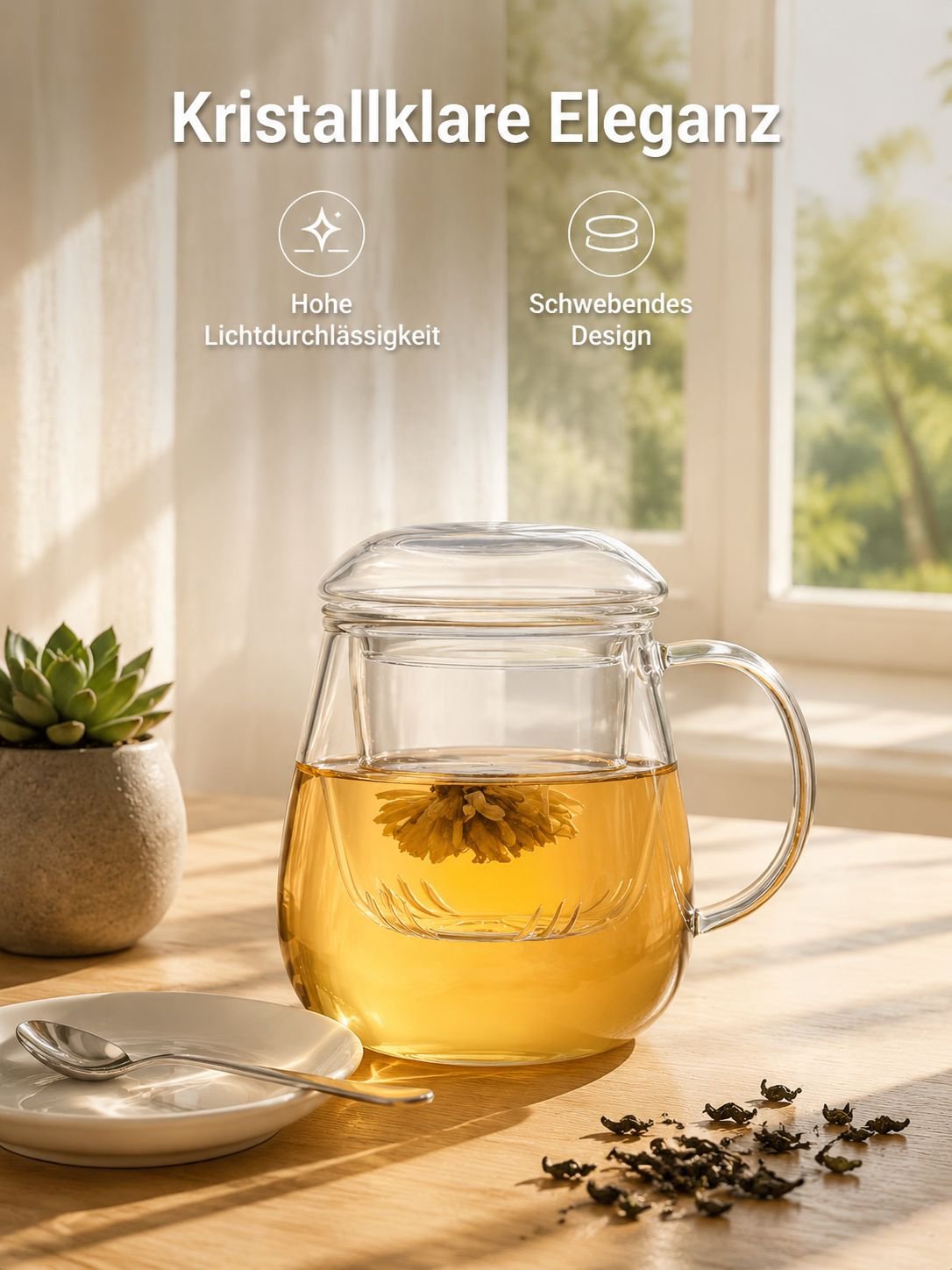 Doppelwandige Teetasse aus Borosilikatglas mit Filter