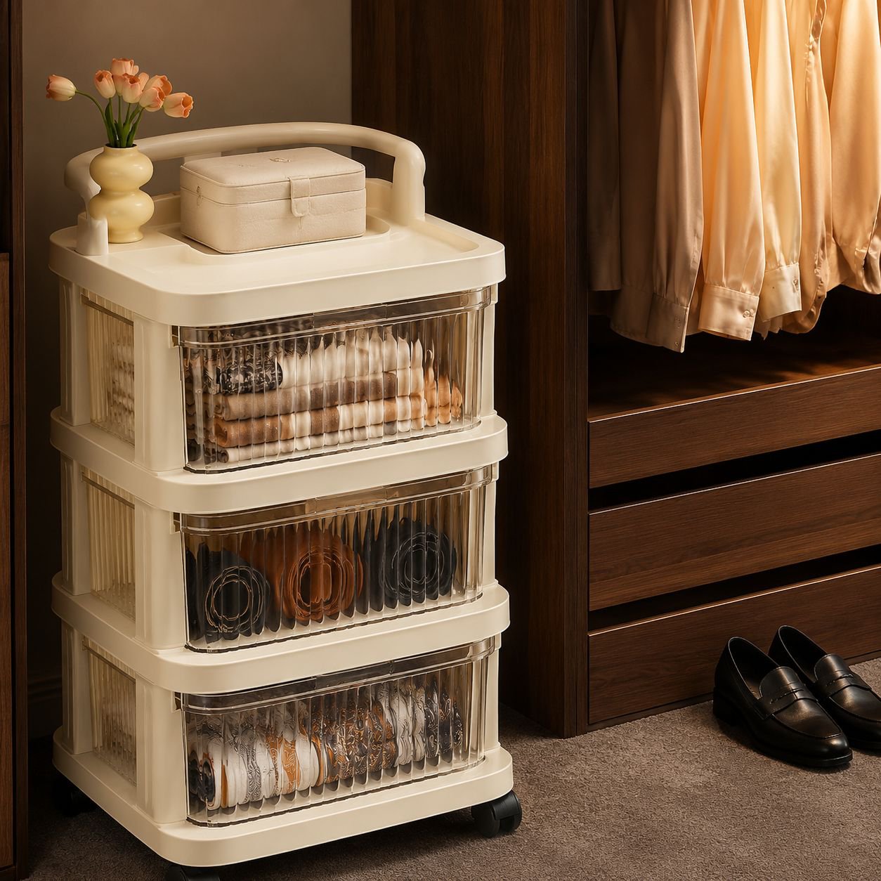 Modern Home Decor with Transparent Drawer Storage Cabinet
