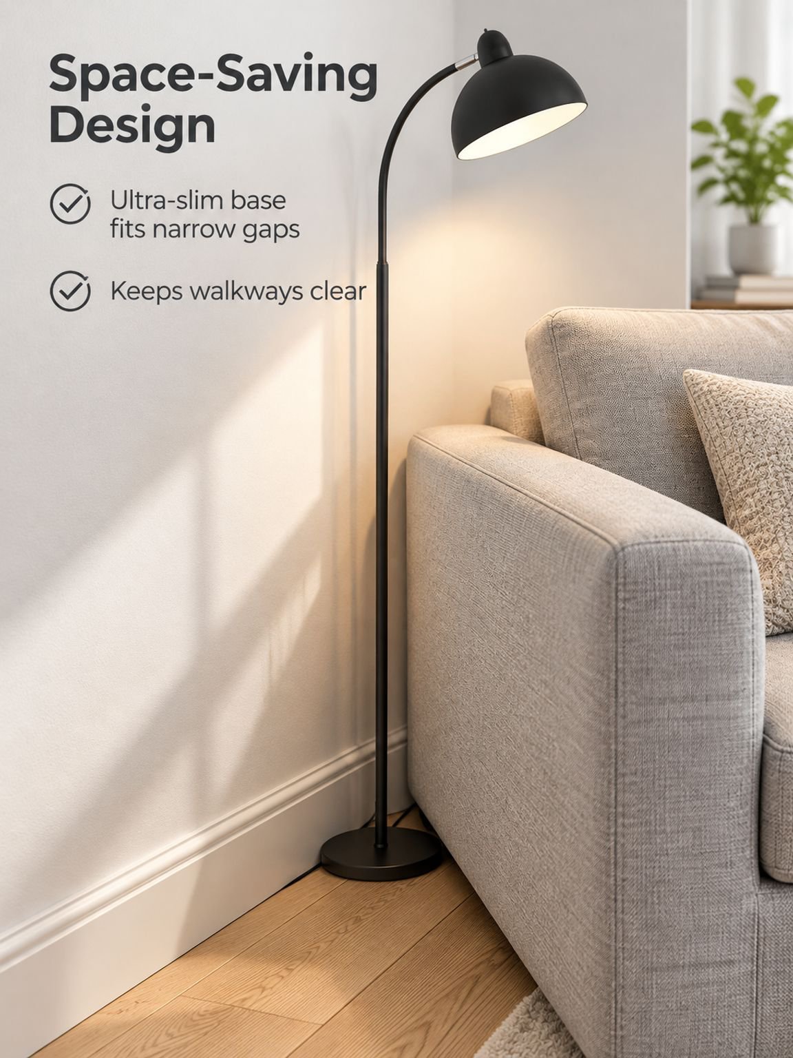 Stylish standing lamp enhancing living room decor