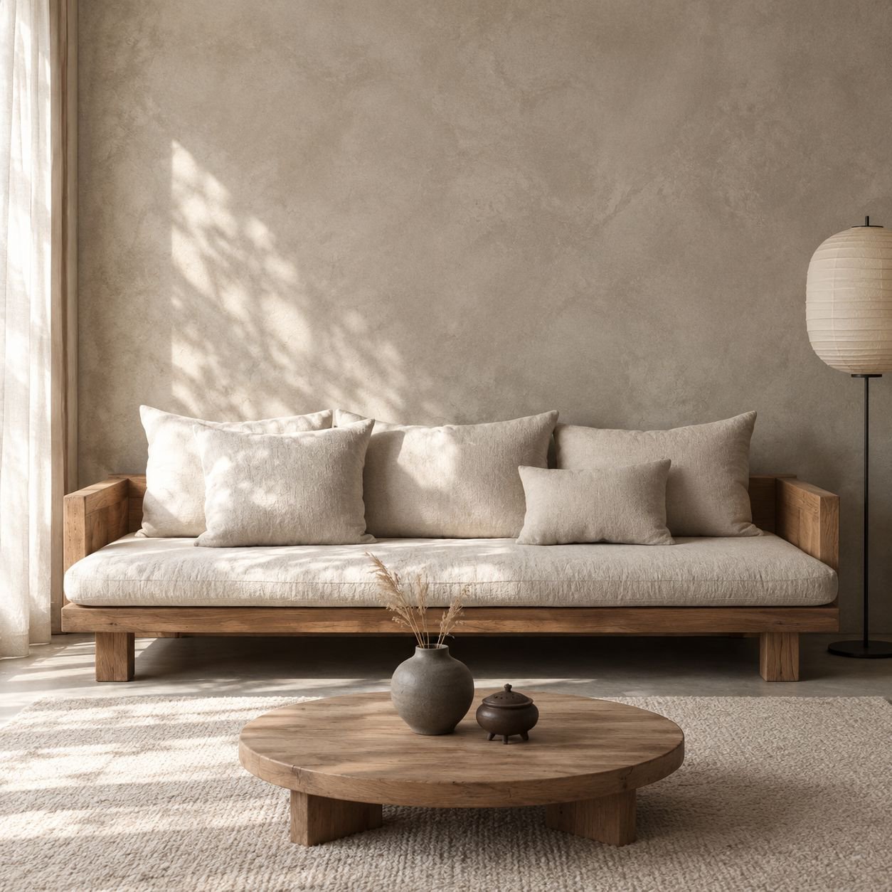 Fauteuil canapé trois places minimaliste en bois massif wabi-sabi