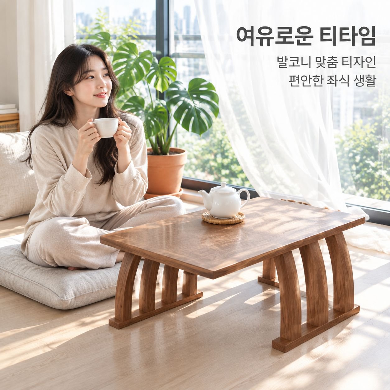 베란다 창가 좌식 미니 티테이블 오리엔탈 젠스타일 다다미 좌탁 좌식 테이블
