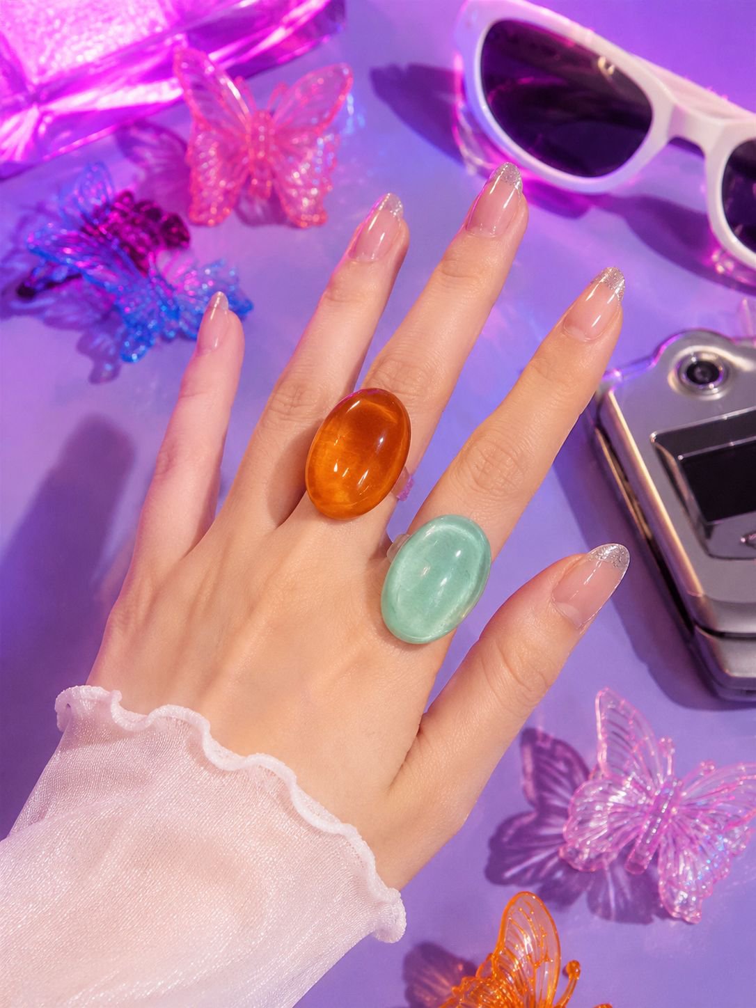 Elegant transparent oval resin ring statement piece