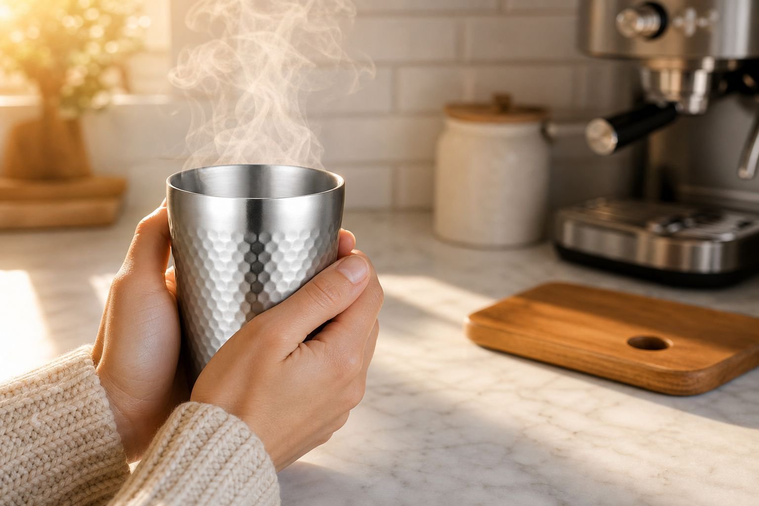 304 Hammered Stainless Steel Double-Wall Insulated Kids Mug with Handle, Straight Sanded