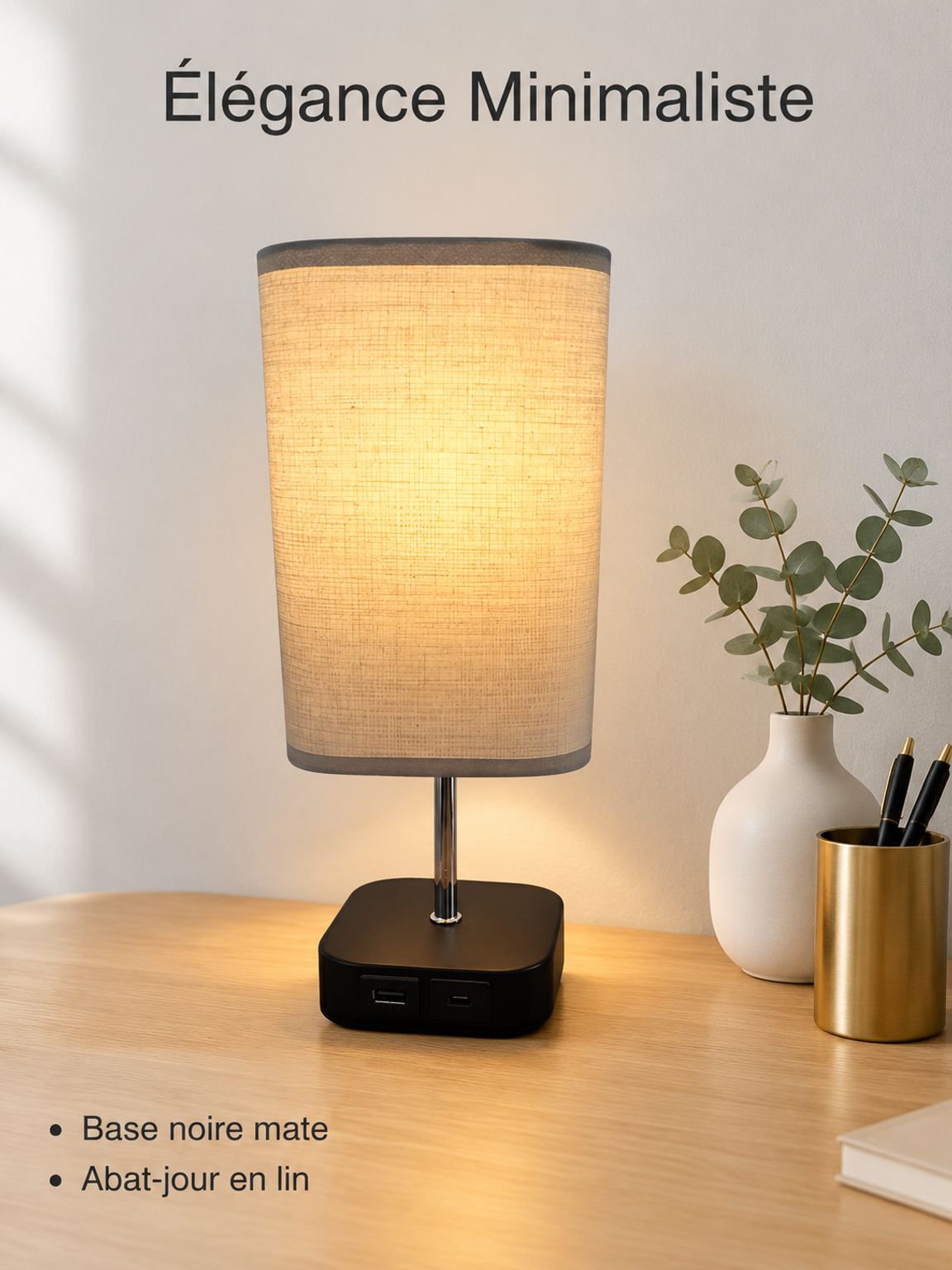 Lampe de bureau à double adaptateur et charge haute tension avec variateur à trois niveaux conçu sur