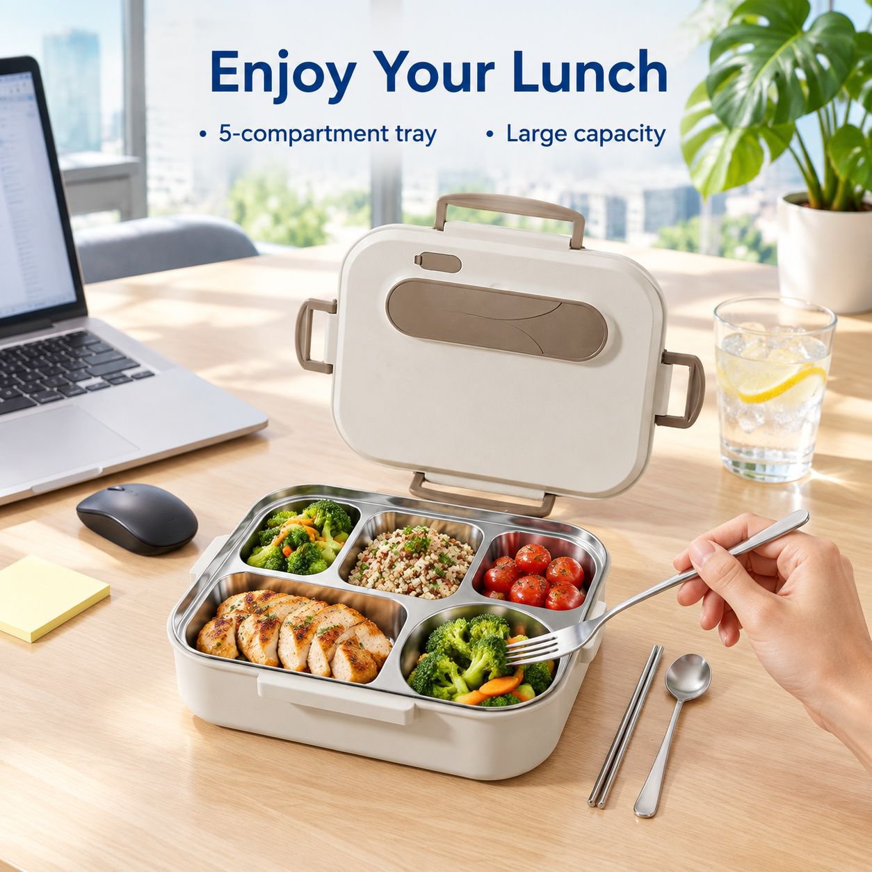 316 Stainless Steel 5-Compartment Lunch Box Large Capacity Bento Meal Container