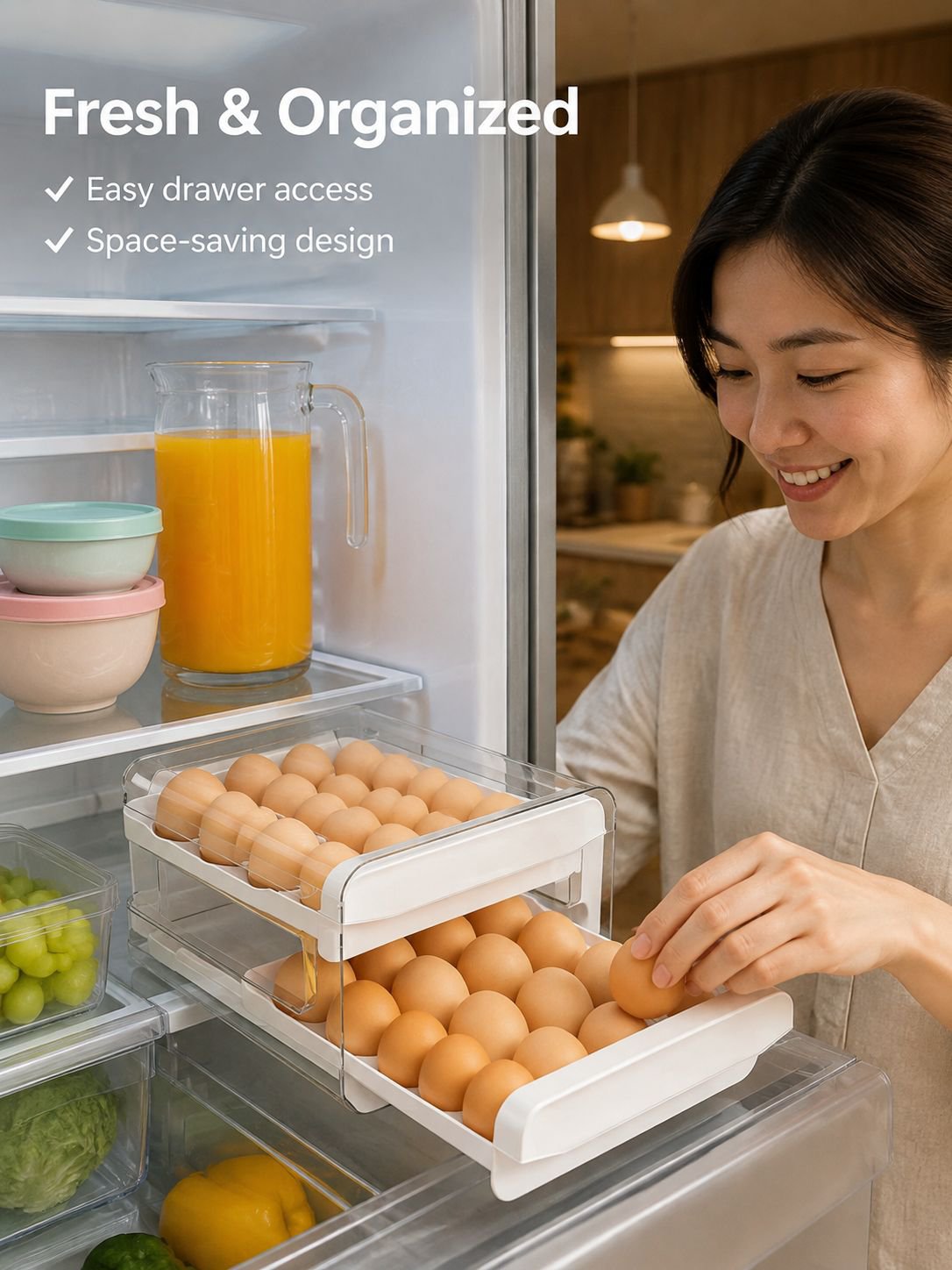 Space-Saving Egg Container for Refrigerator