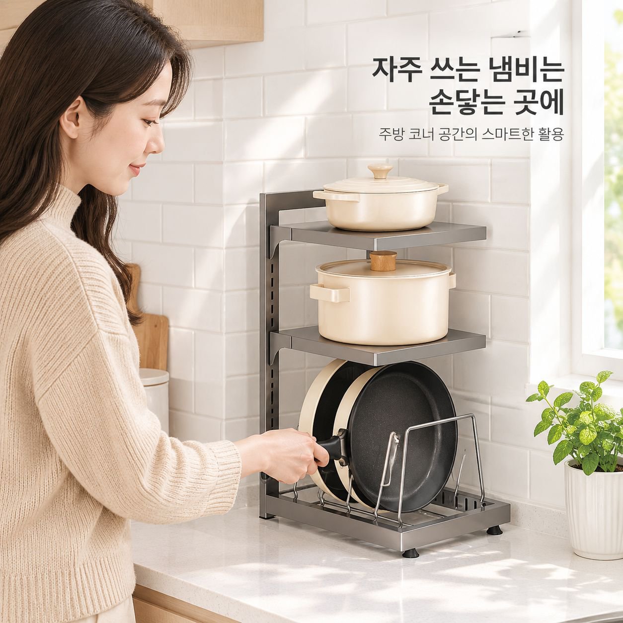 주방 스탠드형 다층 냄비 수납 선반 싱크대 하부장 프라이팬 정리대