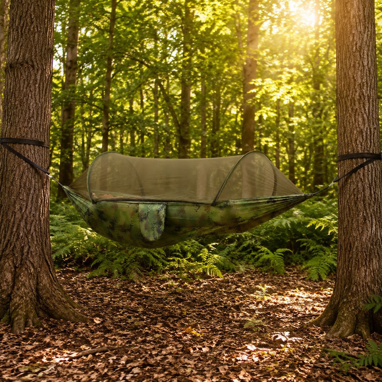 Outdoor hammock, quick-installation, automatic opening, mosquito-proof support, portable and durable