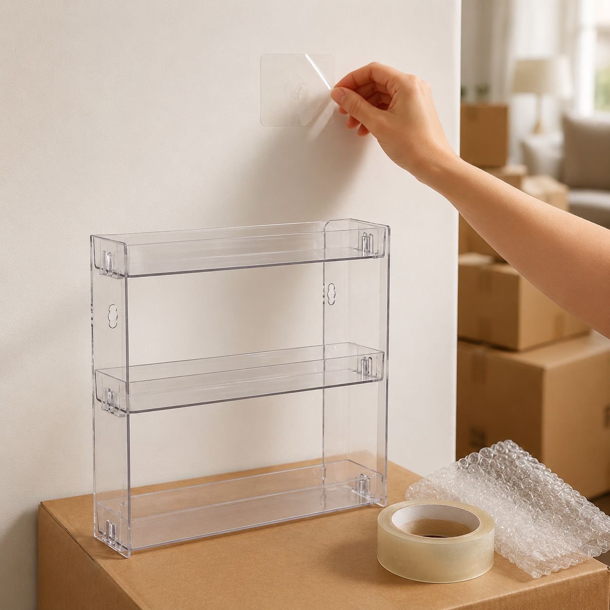 Figurine collection neatly arranged on acrylic wall organizer