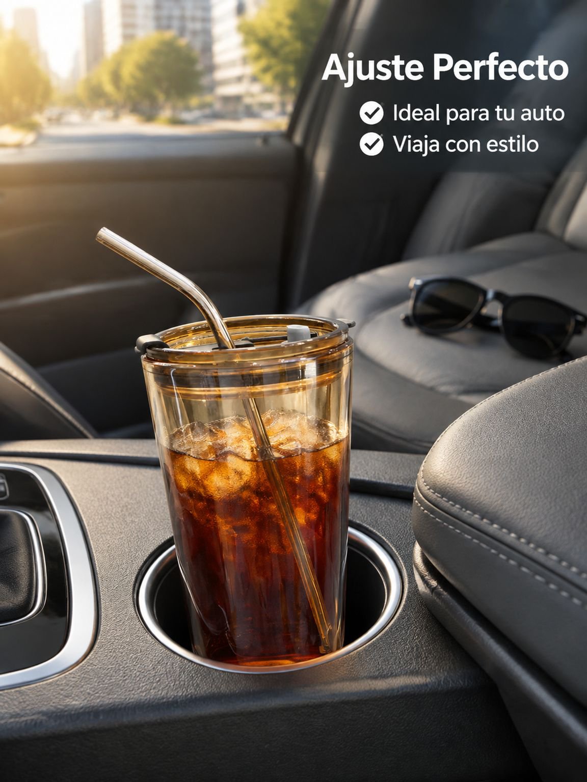 Vaso de vidrio reutilizable para agua y otras bebidas