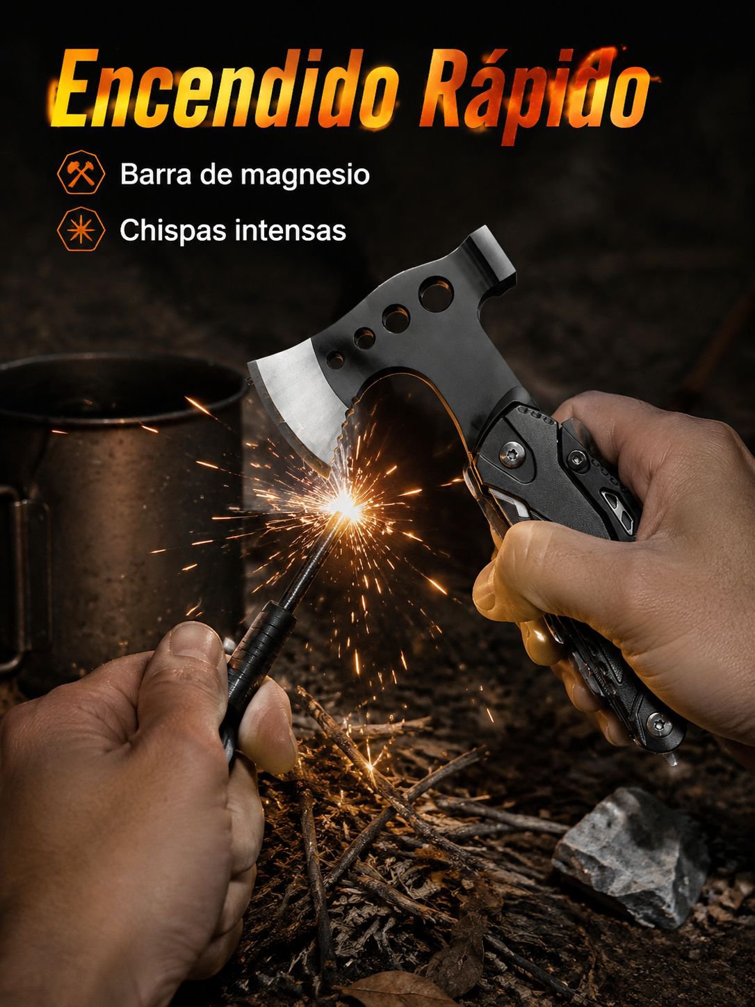 Hacha y martillo plegables para exteriores