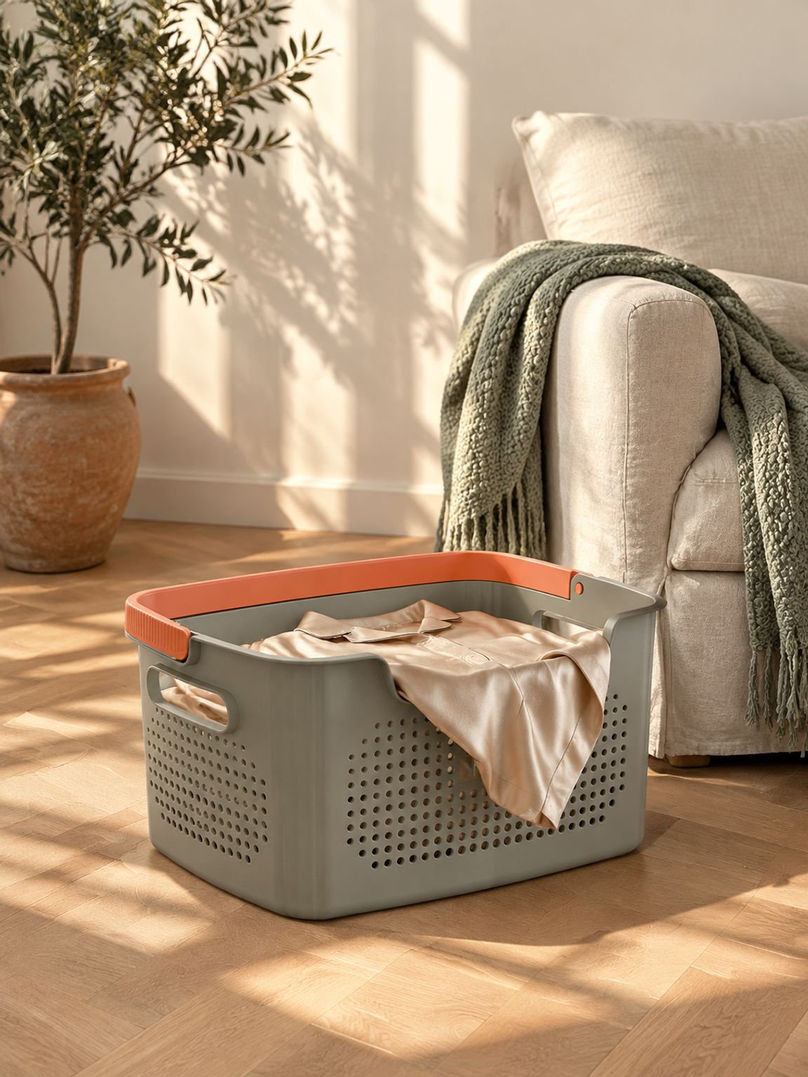 Panier en plastique résistant pour organiser les vêtements sales