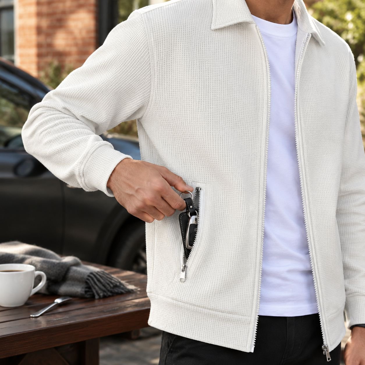 Comfortable fit waffle knit cardigan for women