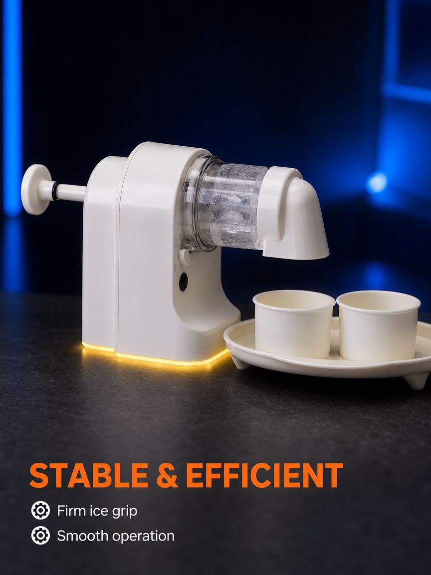 Battery powered shaved ice machine for outdoor use