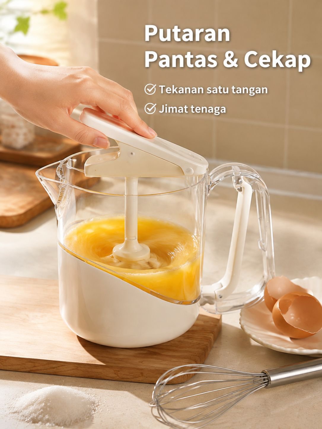 Household Multi-Purpose Semi-Automatic Egg Beater Cream Whisking Dough Mixing Cup