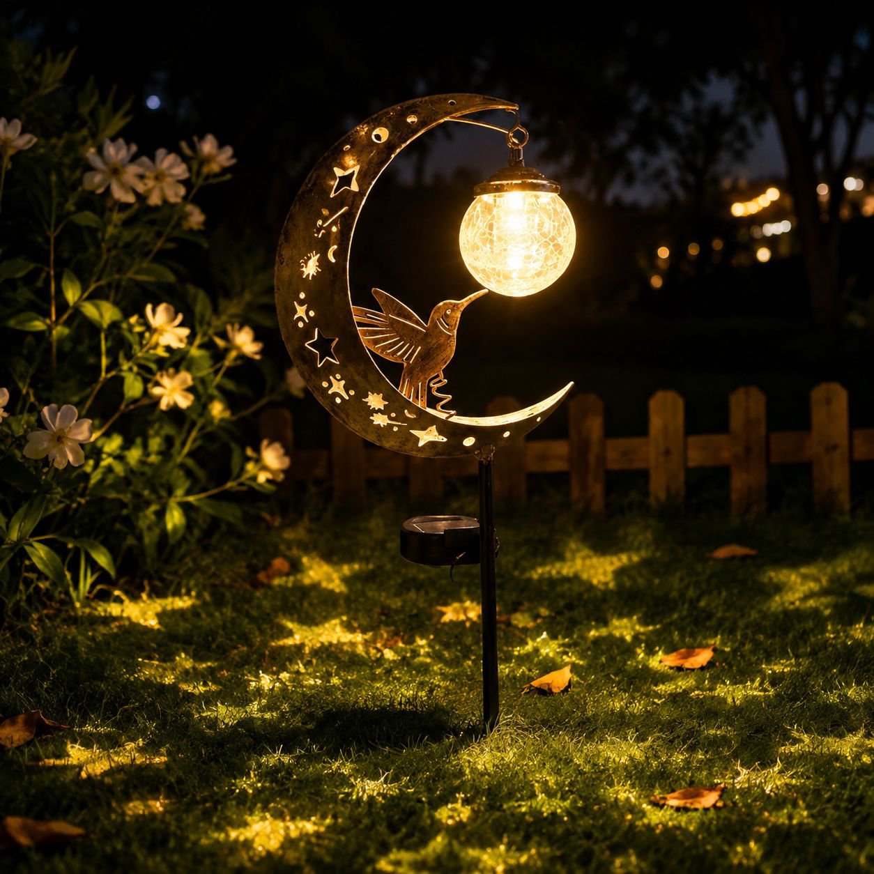 Lumière décorative solaire colibri lune extérieure