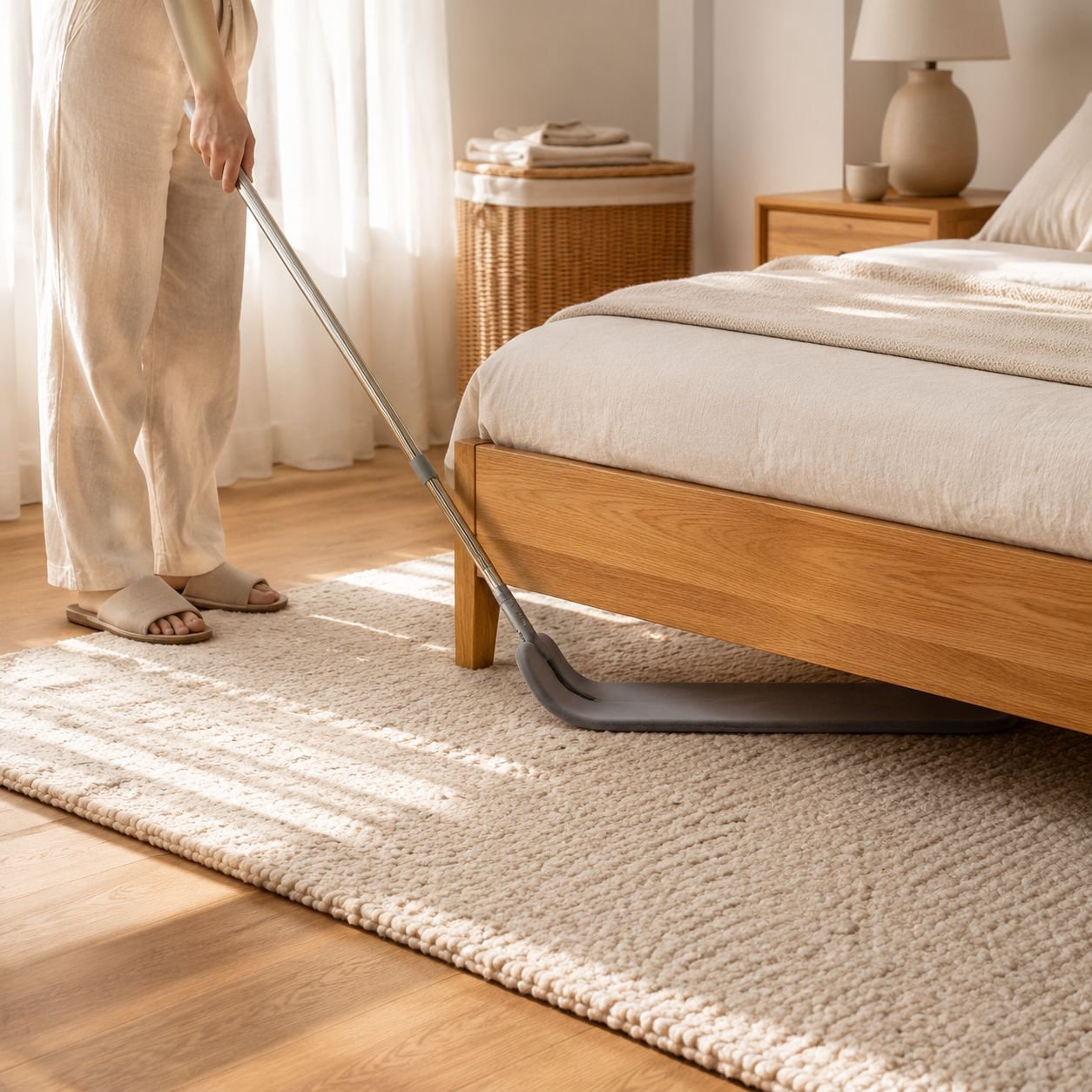Adjustable Extendable Gap Cleaning Duster in use under sofa