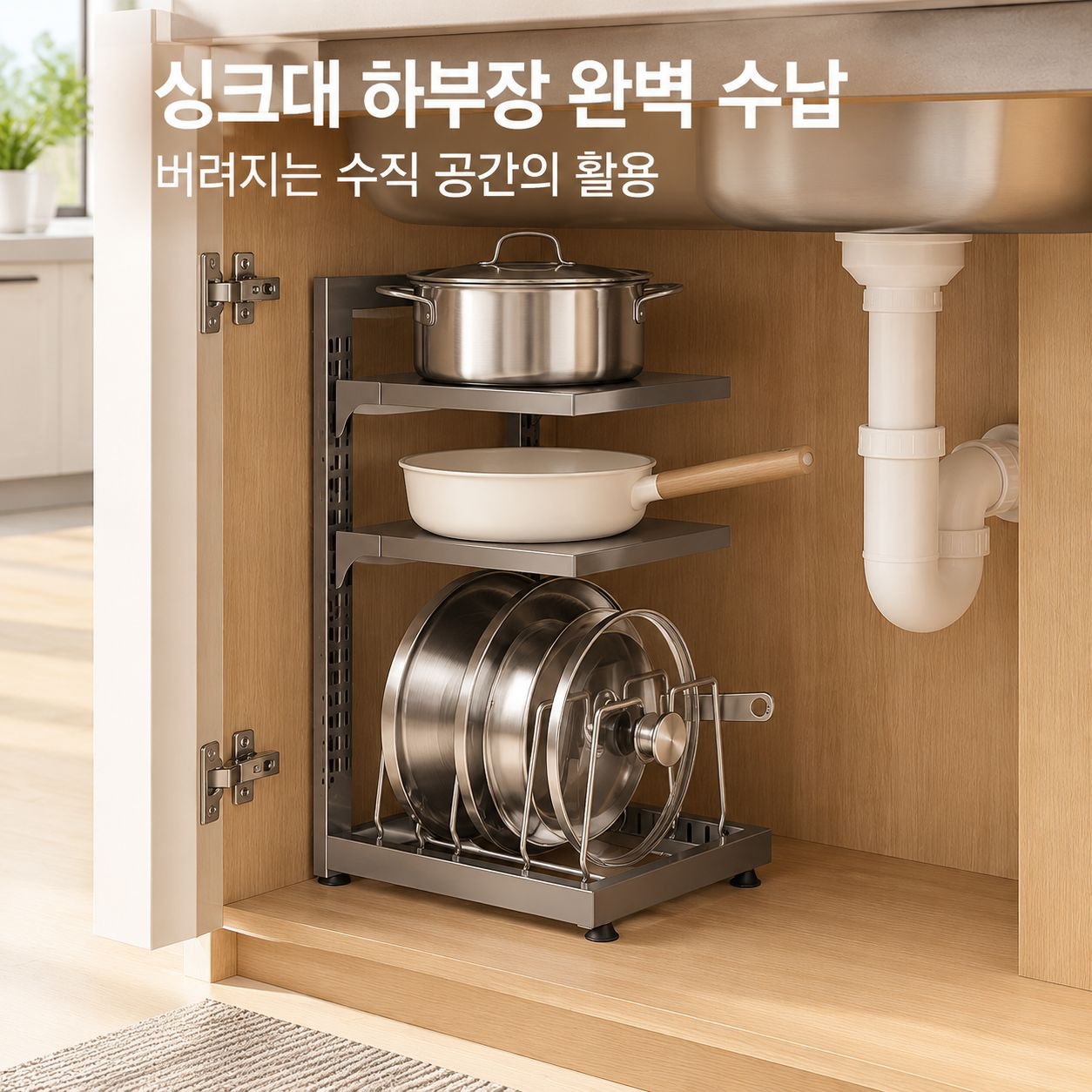 주방 스탠드형 다층 냄비 수납 선반 싱크대 하부장 프라이팬 정리대
