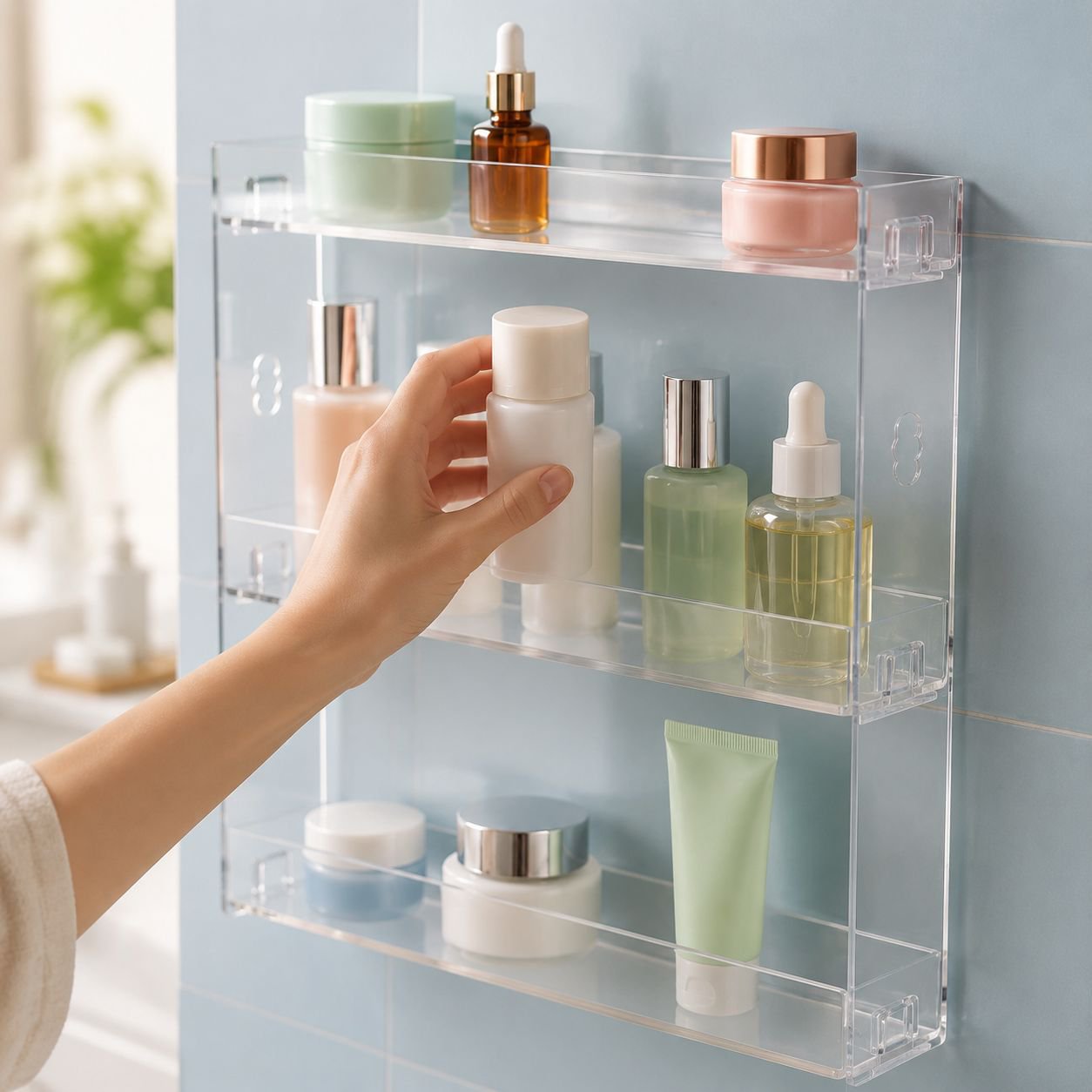 Home Acrylic Transparent Multi-layer Figurine Display Rack Punch-free Wall Mounted Organizer