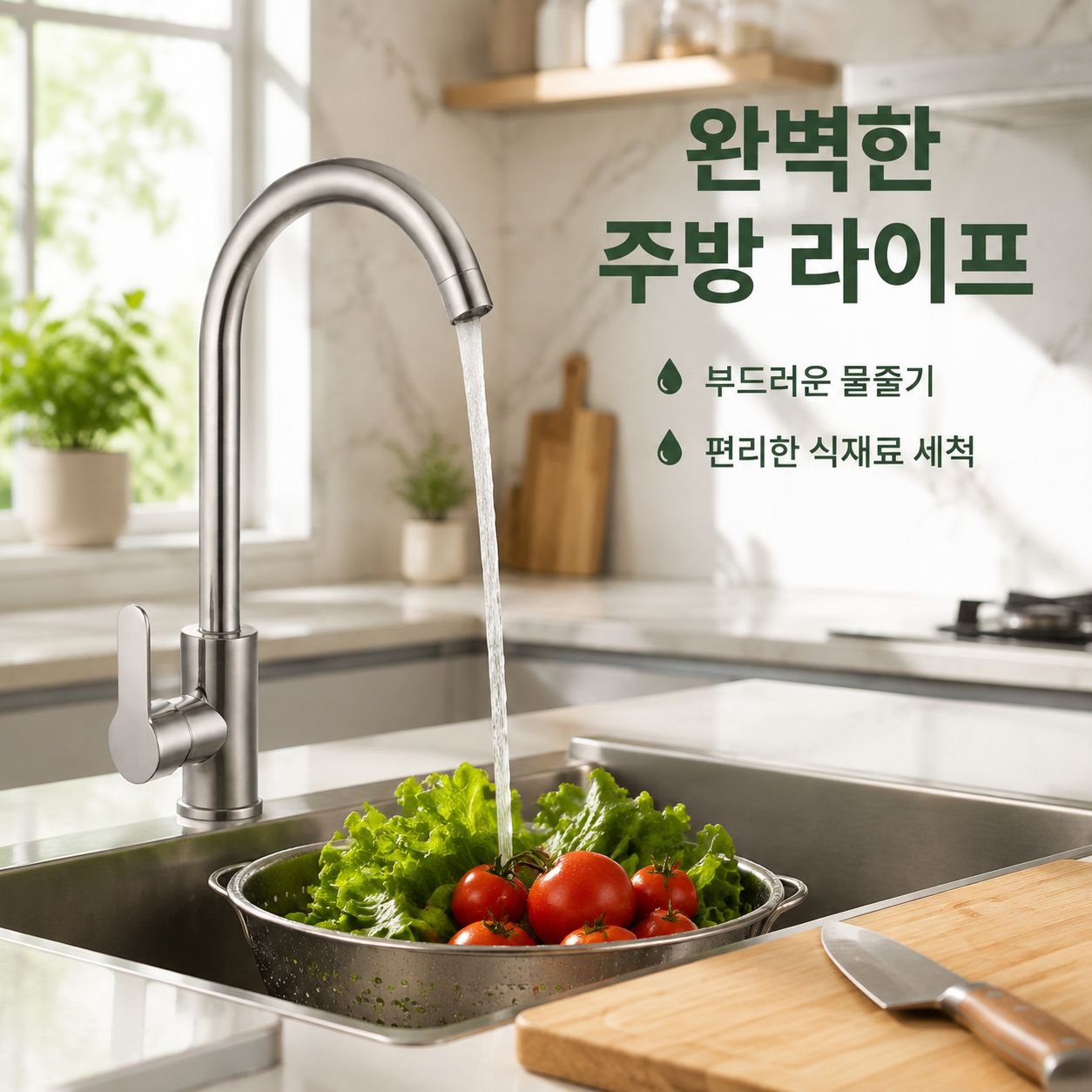 스테인리스 스틸 주방 싱크대 회전식 수도꼭지