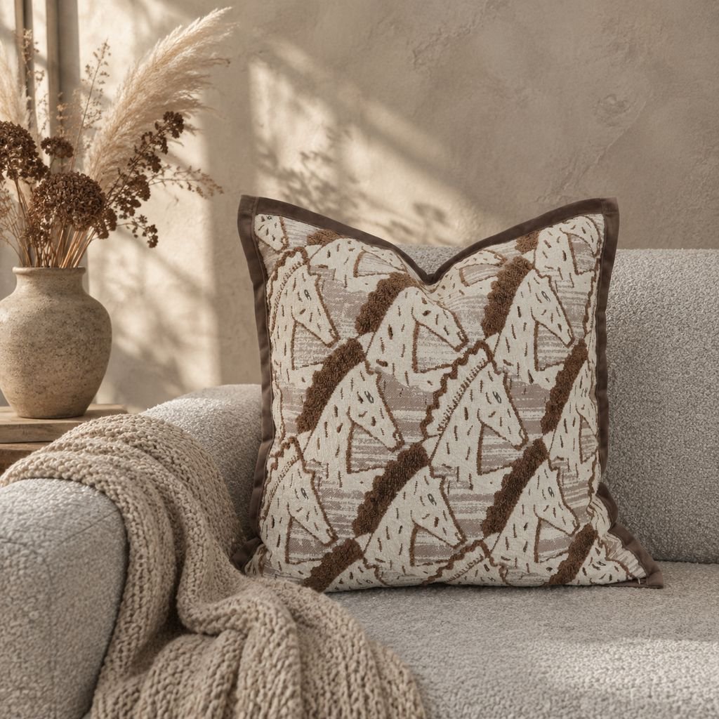 Jacquard Kissenbezug Braun Breiter Rand Lendenkissen Sofakissen Deko