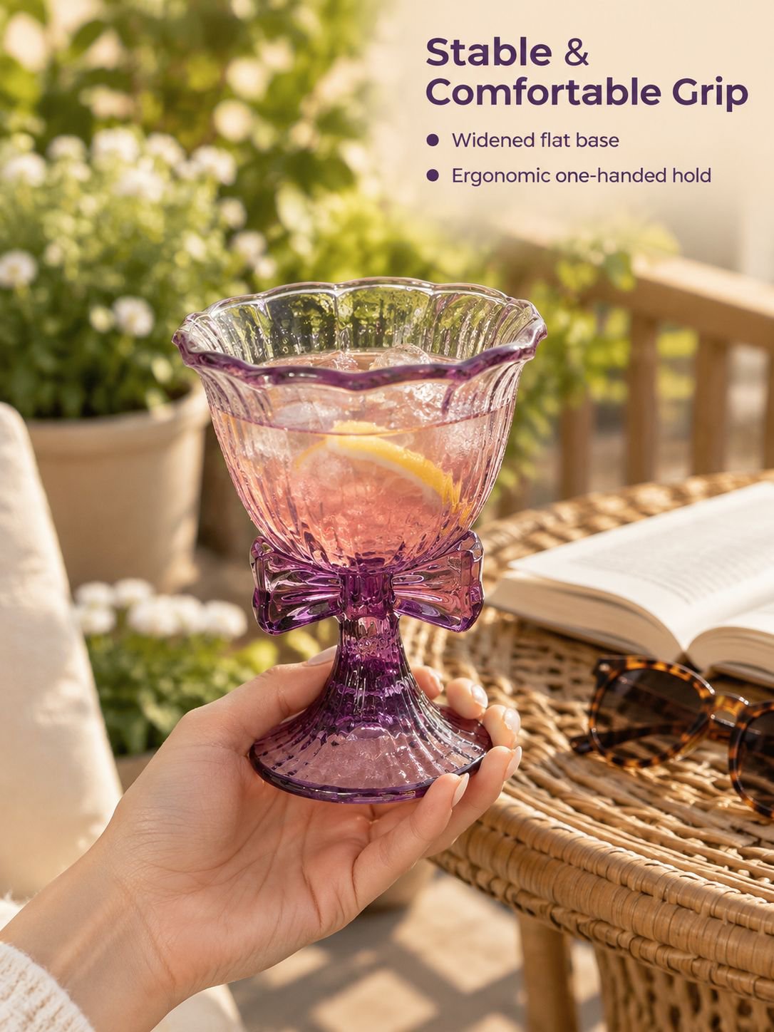 Elegant purple bow glass displayed as a drinkware gift
