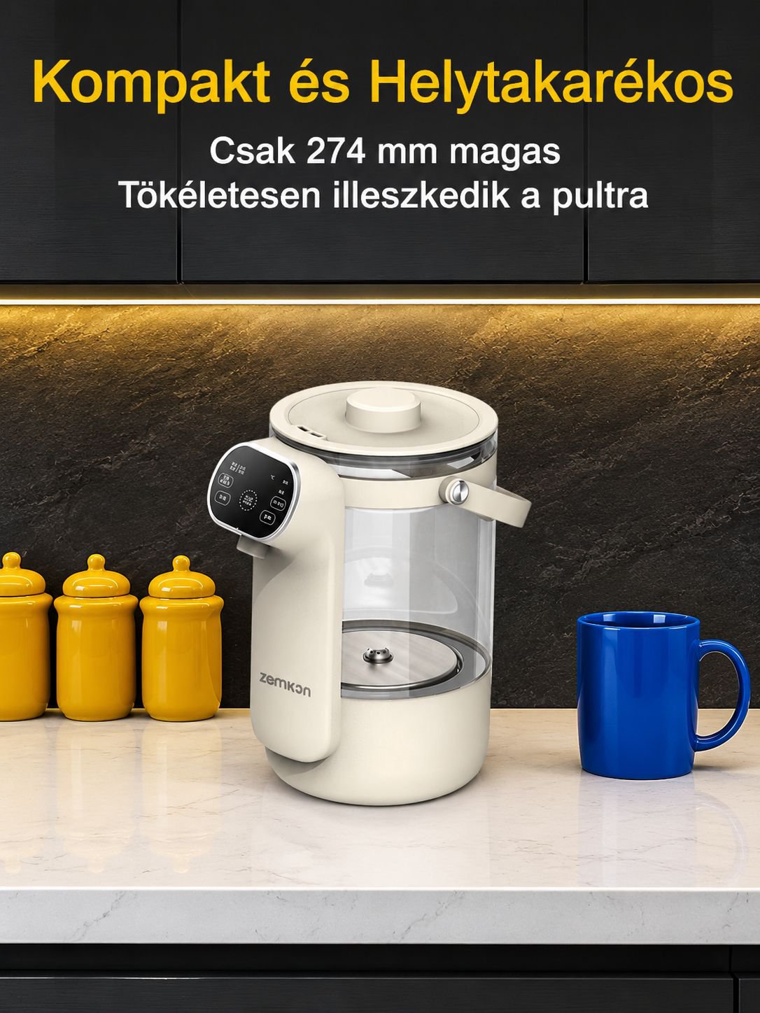 Modern dizájnú, állandó hőmérsékletet biztosító vízforraló