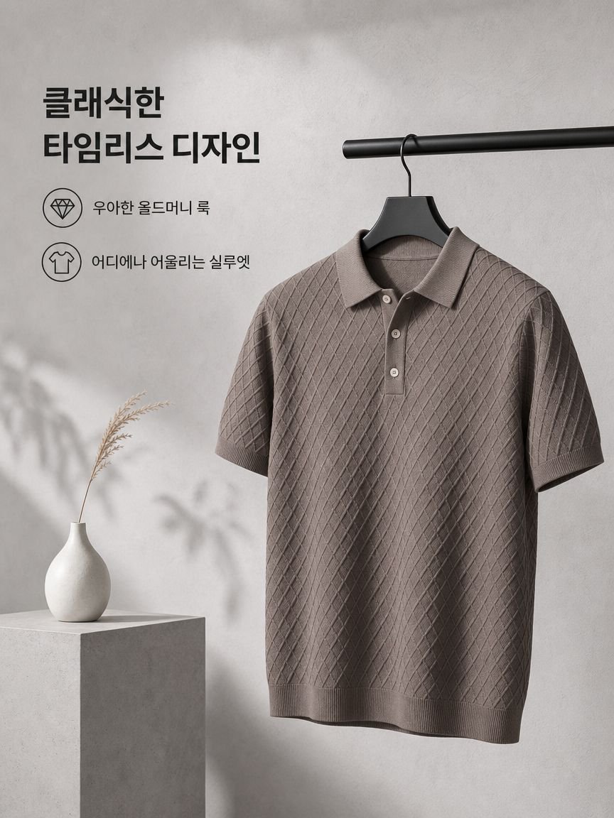 올드 머니 무드 다이아몬드 패턴 니트 폴로 반팔