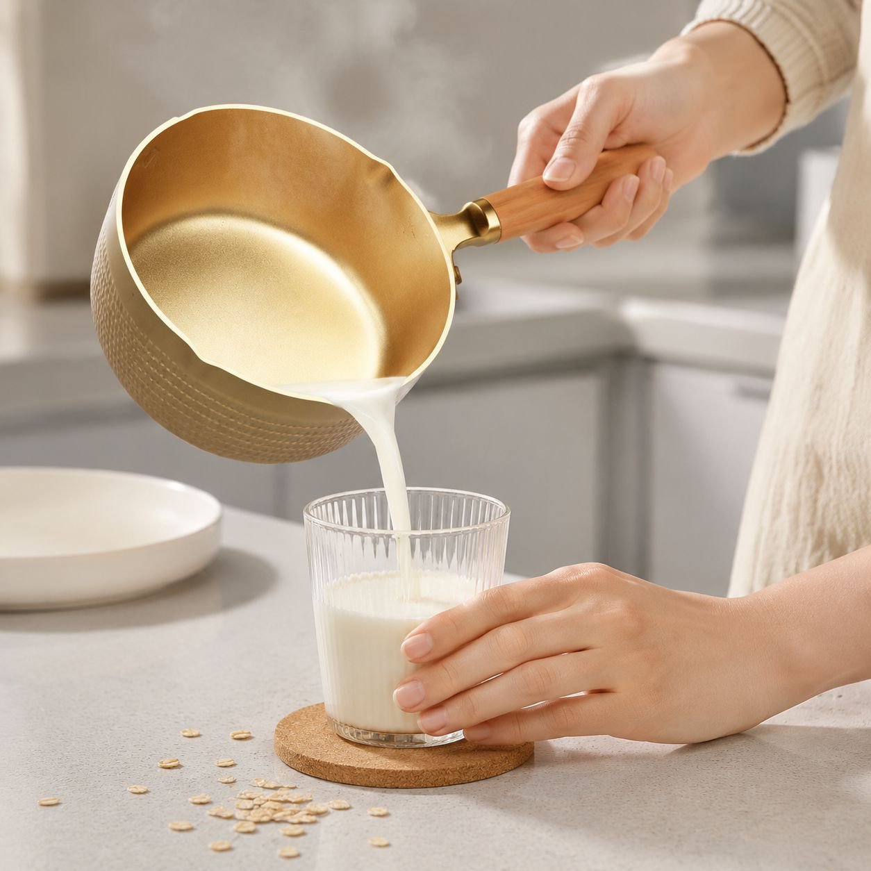 Japanese snow flat pot non-stick pot household medical stone milk pot induction cooker gas stove fri