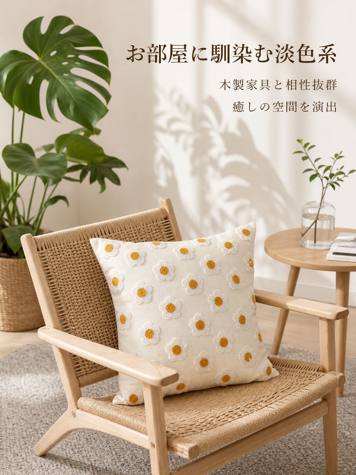 花の刺繍枕カバー