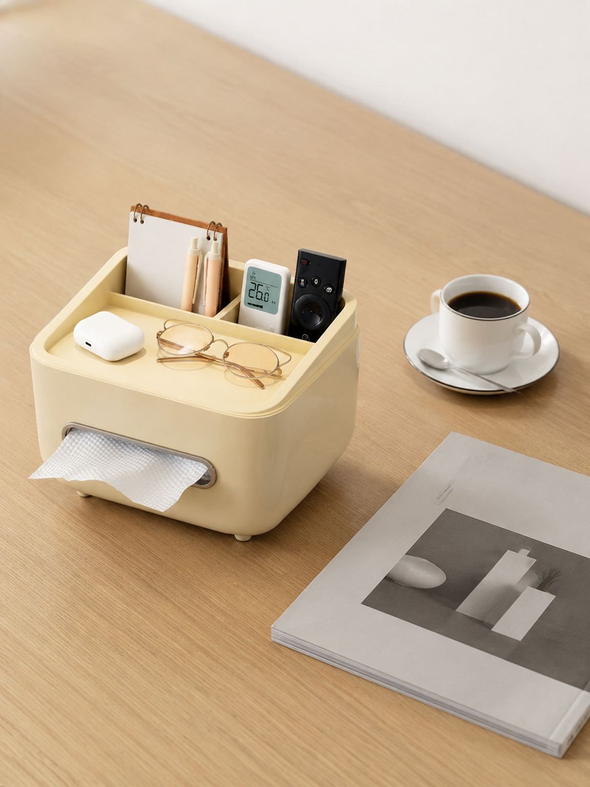 Multifunktionale Kosmetiktuchbox mit Fernbedienungshalter