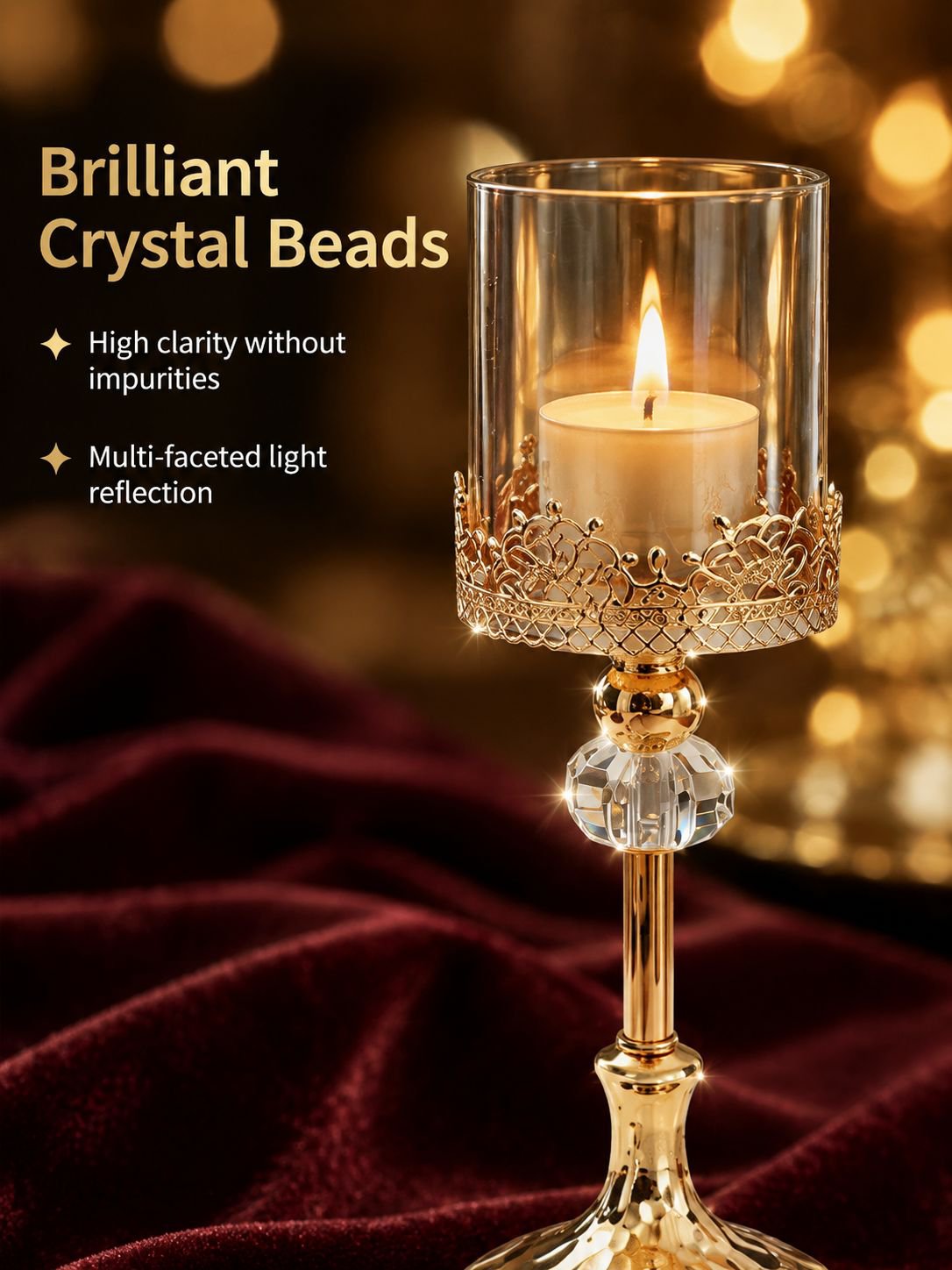 European-style gold candle holder with crystal details