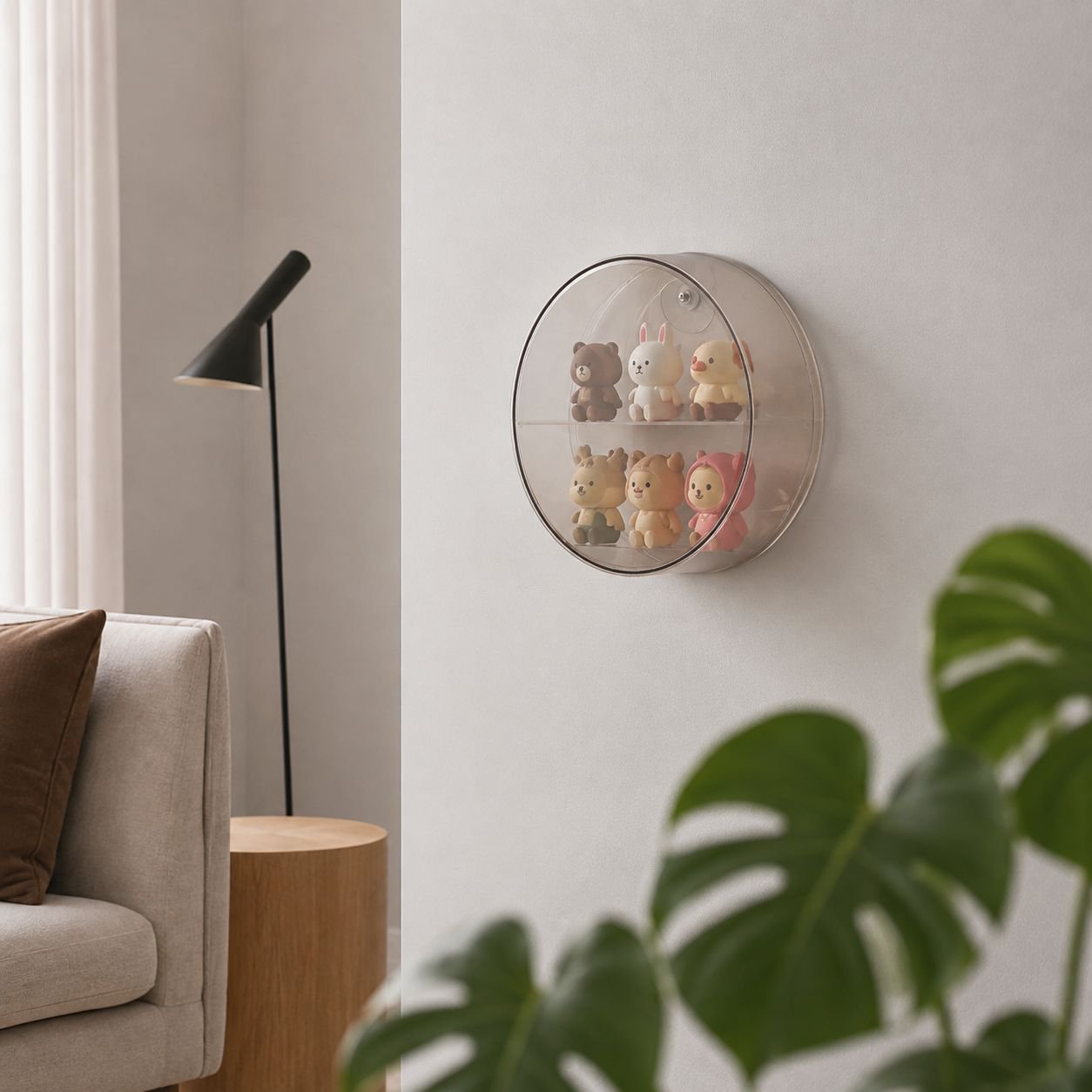 Kreative runde Wandaufbewahrungsbox als Wohnzimmer-Deko für Figuren