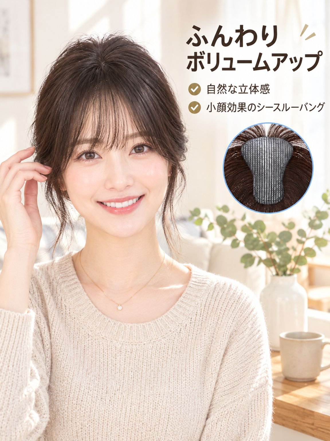 面ファスナー式前髪ウィッグ（白髪隠し用）